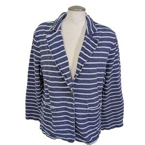 Old Navy Womens Knit Blazer Plus XXL Preppy Nautical Coastal Striped Breton Gray